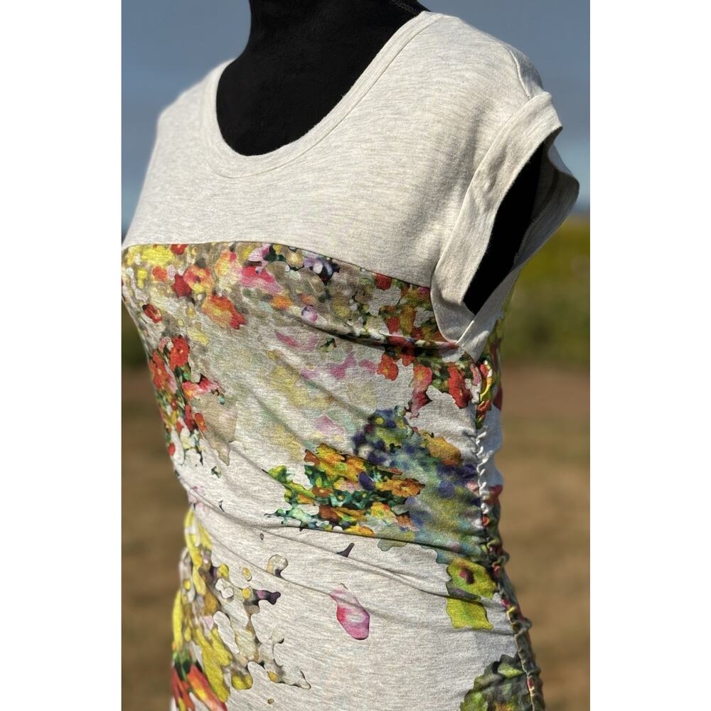 Weston S Watercolor Floral Ruched Midi Dress Bodycon Stretch Made USA Artsy - Picture 6 of 16